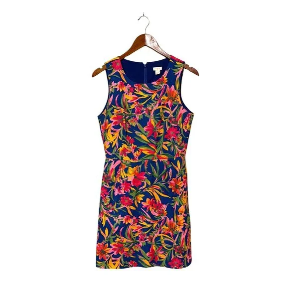 J. Crew Womens Floral Sleeveless Fit & Flare Dress Size 4 Blue Multi-Color - Picture 1 of 6